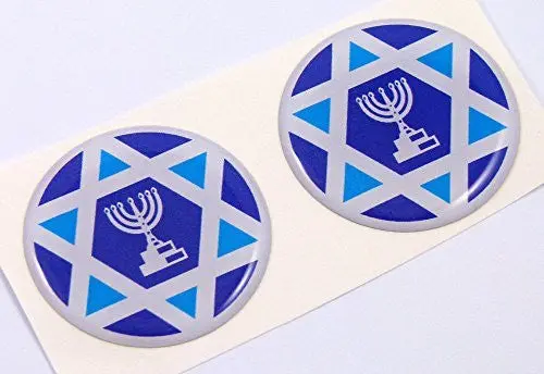 Israel Israeli Flag Round Domed Decal 2 Emblem Car Bike Stickers 1.45" Pair 1