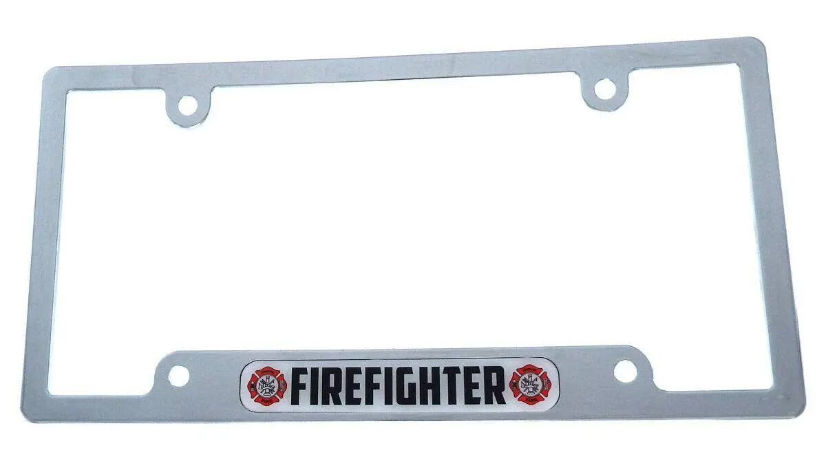 Firefighter Fire Fighter Flag Car License Plate Frame Chrome Plated Plastic Cp08 1