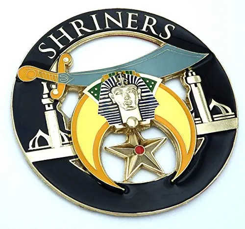 Shriners Masons Masonic 3" Metal Gold Plated Black Car Emblem Decal Mas11-Blk 1