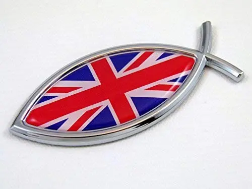Great Britain British Jesus Fish Flag Car Chrome Emblem Decal 3D Sticker England 1