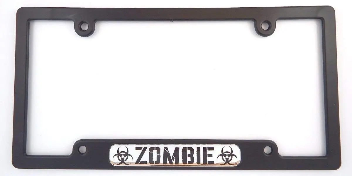 Zombie Flag Black Plastic Car License Plate Frame Dome Decal 1