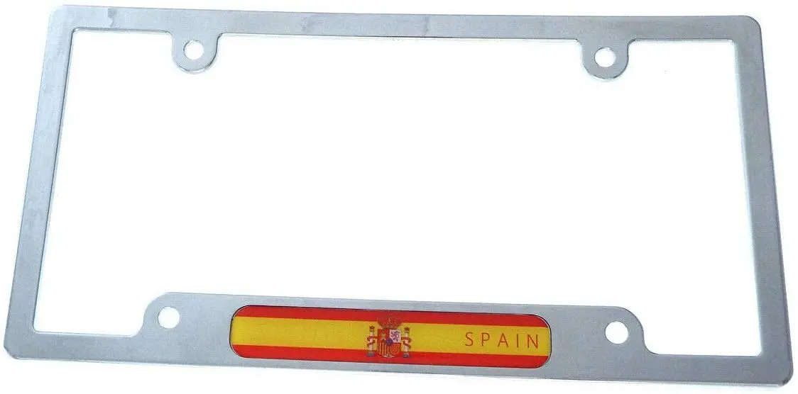 Spain Spanish Flag Car License Plate Frame Chrome Plated Plastic Tag Holder Cp08 1