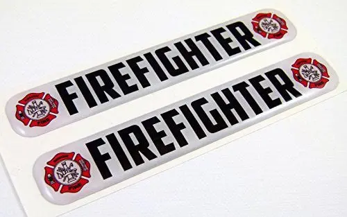 Firefighter Domed Decal Emblem Resin Car Bike Biker Stickers 5"X 0.82" 2Pc. 1