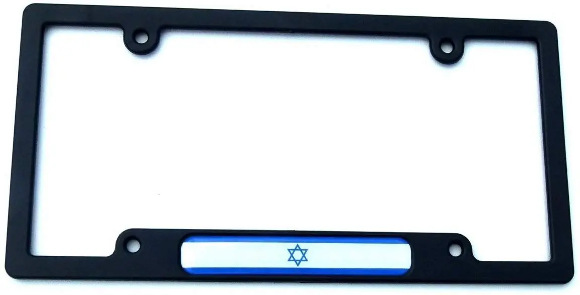 Israel Israeli Flag Black Plastic Car License Plate Frame Domed Decal Insert 1