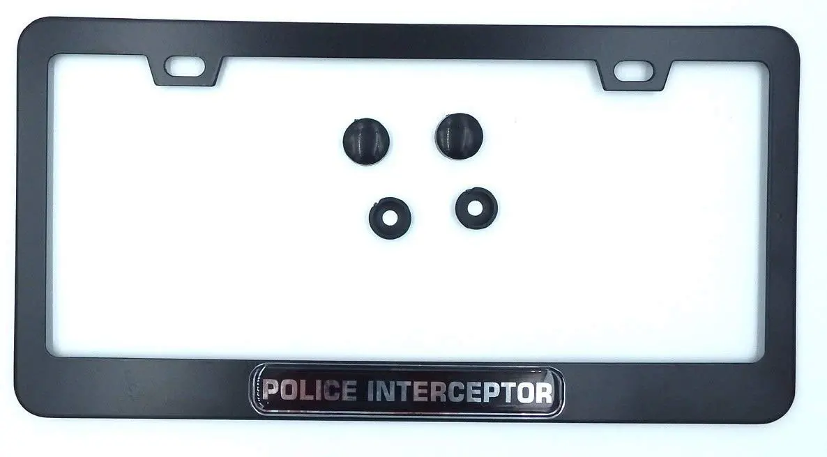 Police Interceptor Metal Black Aluminium Car License Plate Frame Holder 1