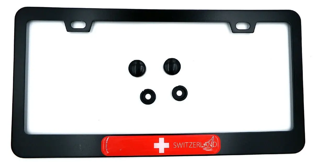 Switzerland Swiss Flag Black Aluminium Car License Plate Frame Holder 1