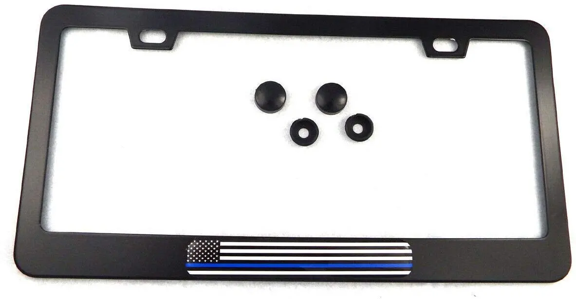 Usa Police Thin Blue Line Metal Black Aluminium Car License Plate Frame Holder 2