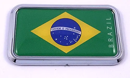Brazil Flag Rectanguglar Chrome Emblem 3D Car Decal Sticker 3" X 1.75" 1