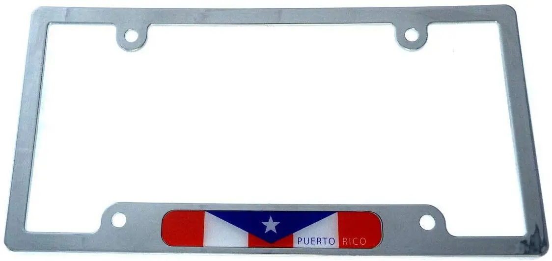 Puerto Rico Flag Car License Plate Frame Chrome Plated Plastic Cp08 1