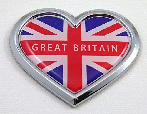 Car Chrome Decals Cbhrt250 Great Britain Heart Flag Chrome Emblem Car Decal 3D Sticker Badge Bumper British 1