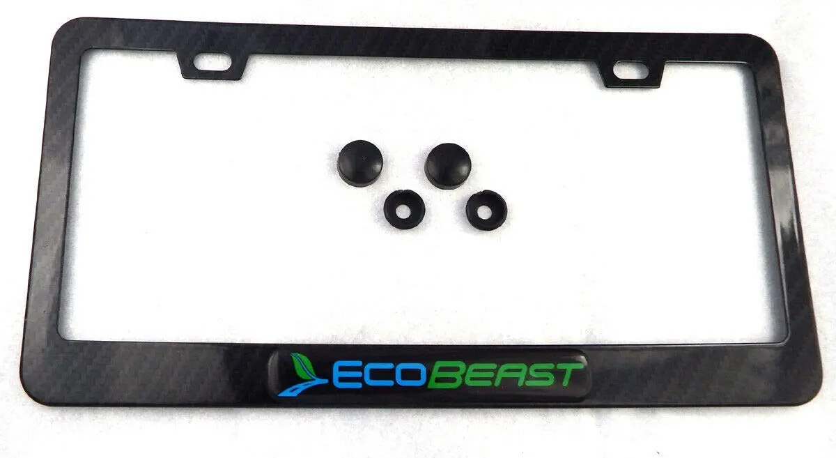 Ecobeast Black On Black Carbon Fiber Look Metal Car License Plate Frame 1