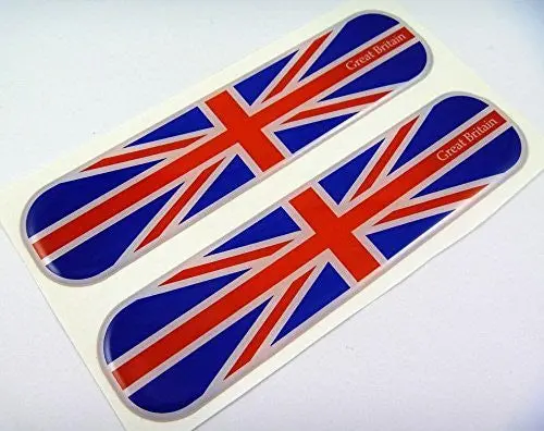 Great Britain Flag Domed Decal Emblem Chrome Car Flexible Sticker 5" Set Of 2 1