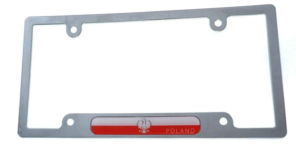 Poland Polish Flag Car License Plate Frame Chrome Plated Plastic Tag Holder Cp08 1