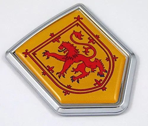 Scotland Flag Yellow With Red Lion Chrome Emblem With Domed Car Decal Sticker 1