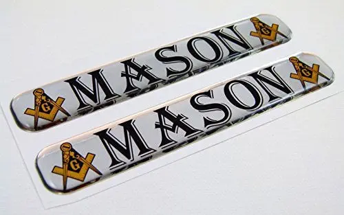 Mason Masonic Domed Decal Emblem Resin Chrome Car Biker Stickers 5"X 0.82" 2Pc. 1