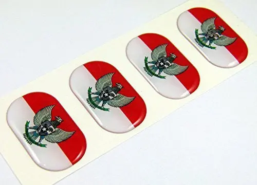 Indonesia Midi Domed Decals Flag 4 Emblems 1.5" Car Bike Stickers 1
