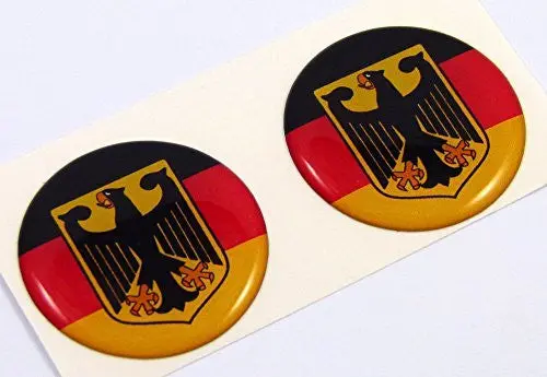 Germany Deutschland Flag Round Domed Decal 2 Emblem Car Bike Stickers 1.45" Pair 1