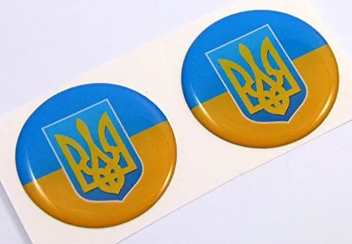 Ukraine Ukrainian Flag Round Domed Decal 2 Emblem Car Bike Stickers 1.45" Pair 1
