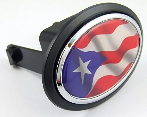 Puerto Rico Rican Flag Hitch Cover Cap 2" Receiver Black With Chrome & Dome 1