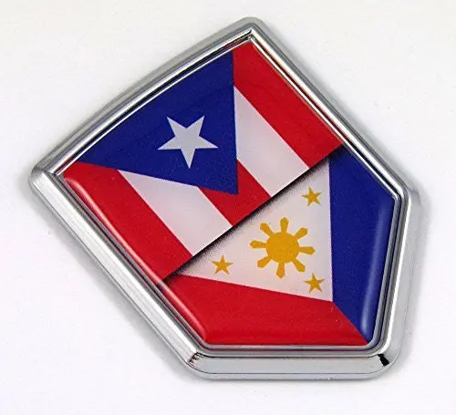 Puerto Rico Philippines Flag Car Chrome Emblem Decal Sticker With Adhesive 1