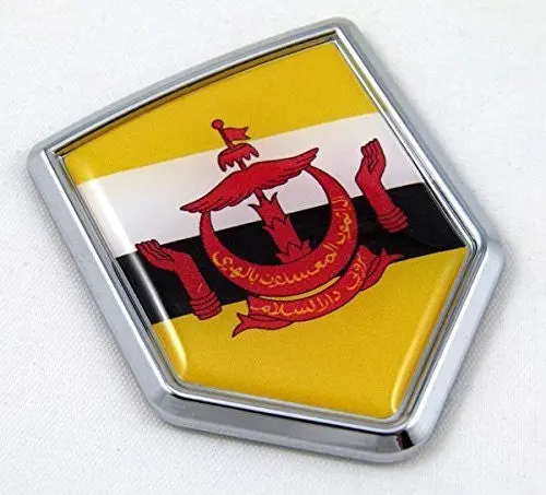Brunei Flag Emblem Chrome Car Decal Bruneian 3D Sticker With Dome Decal 1