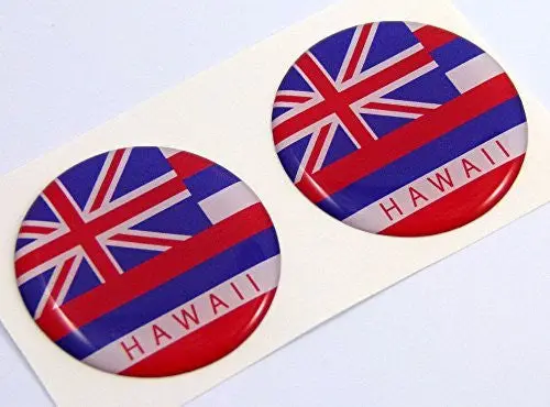 Hawaii Flag Round Domed Decal 2 Emblem Car Bike Stickers 1.45" Pair 1