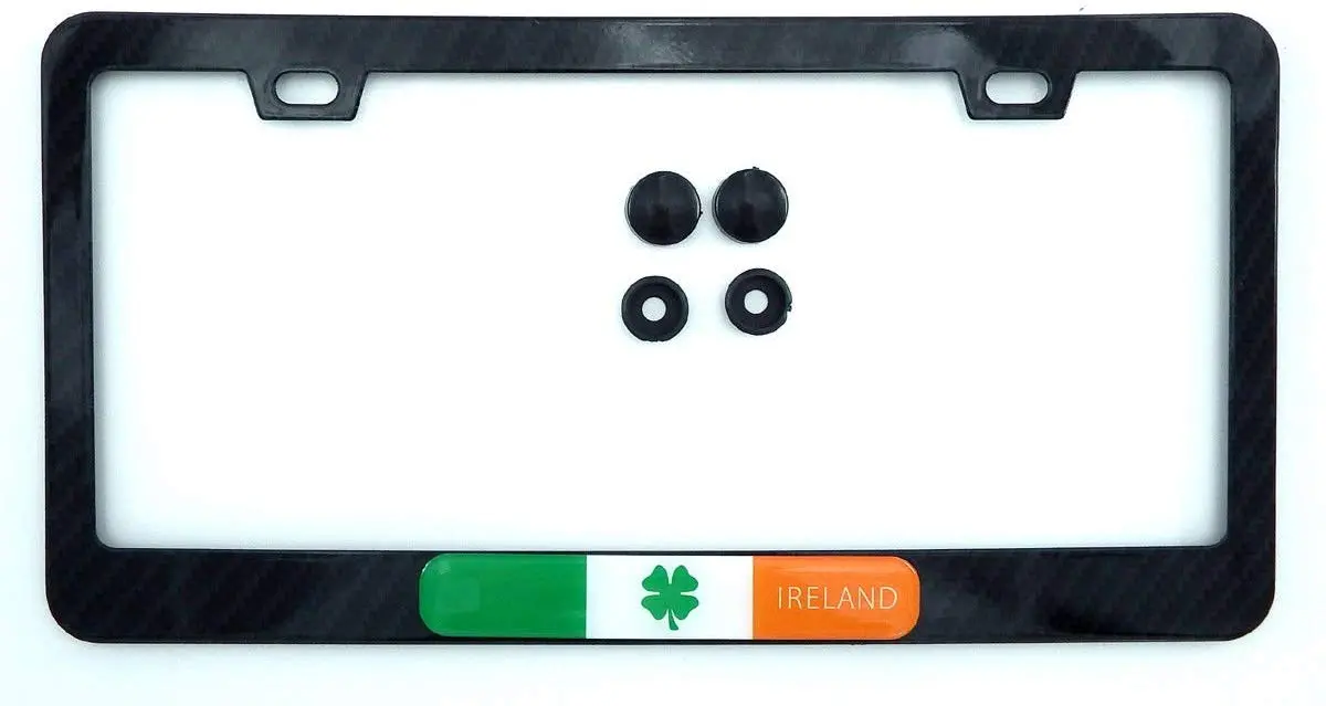 Ireland Irish Flag Black Carbon Fiber Look Metal Car License Plate Frame 1