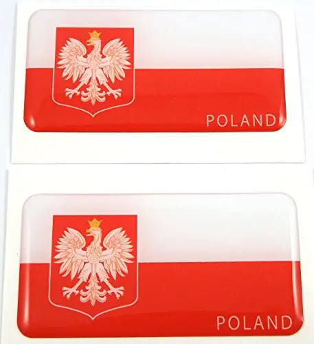 Poland Polska Flag Domed Decal 3D Sticker Emblem 2.6" Set Of 2 Decals 1