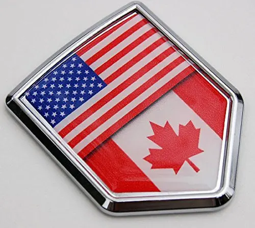 Canada Usa Flag Car Chrome Canadian American Emblem 3D Decal Sticker 1