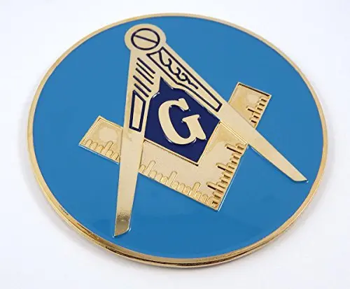 Mason Masonic Auto Emblem 3" Metal Gold Plated With Blue Paint Car Decal Mas18 1