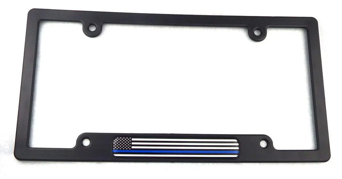 Usa Police Thin Blue Line Black Plastic Car License Plate Frame Dome Decal 1