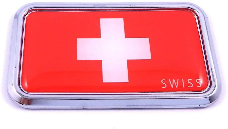 Switzerland Swiss Rectanguglar Chrome Emblem 3D Car Decal Sticker 3"X1.75" 1