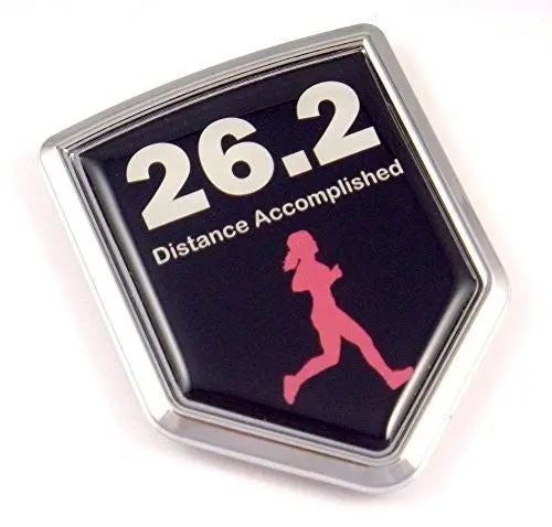 Marathon Women 26.2  Runner Flag Emblem Chrome Car Decal Distance Accomplished 1