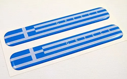 Greece Greek Flag Domed Decal Emblem Resin Car Stickers 5"X 0.82" 2Pc. 1