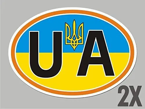 2 Ukraine Oval Stickers Ukrainian Tryzub Flag Decal Bumper Car Bike Laptop Cl066 1