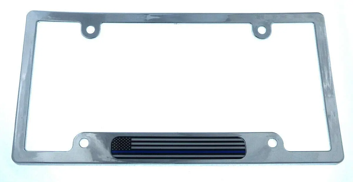 Usa Police Thin Blue Line Chrome Plated Plastic Car License Plate Frame Cp08 1