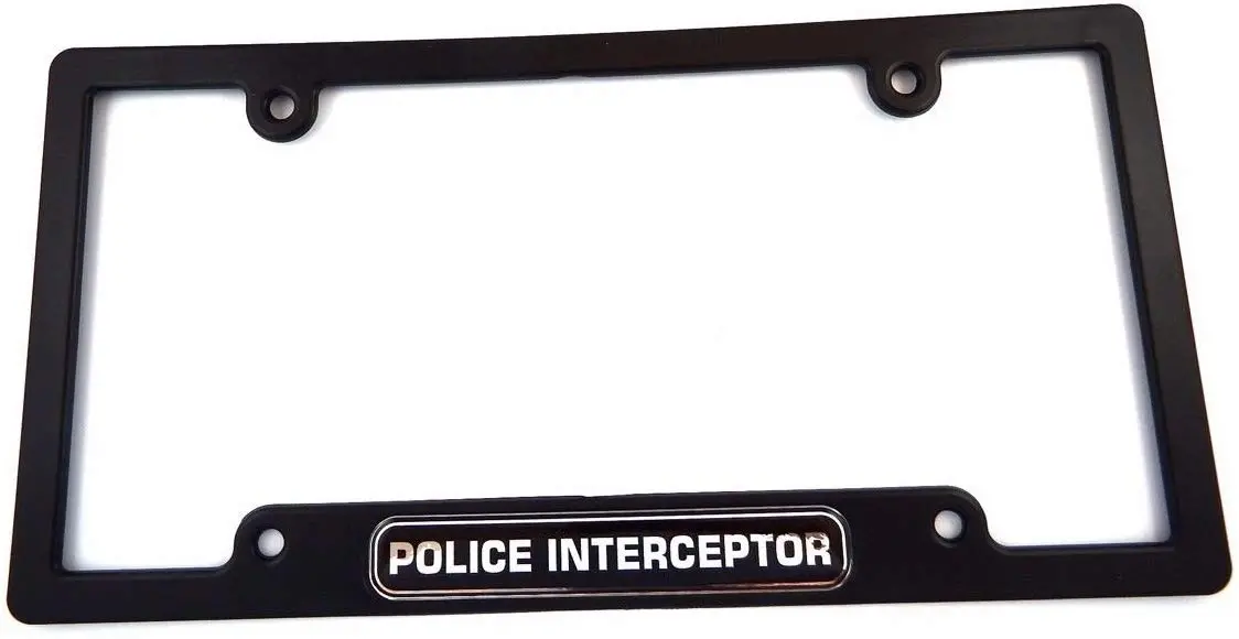Police Interceptor Line Flag Black Plastic Car License Plate Frame Dome Decal 1