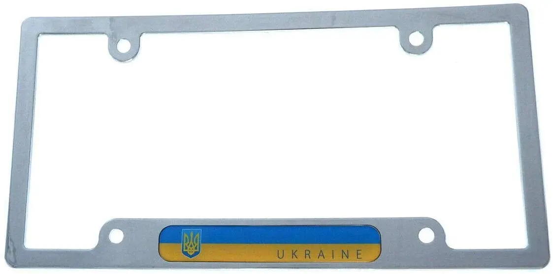 Ukraine Flag With Trident Car License Plate Frame Chrome Plated Plastic Cp08 1