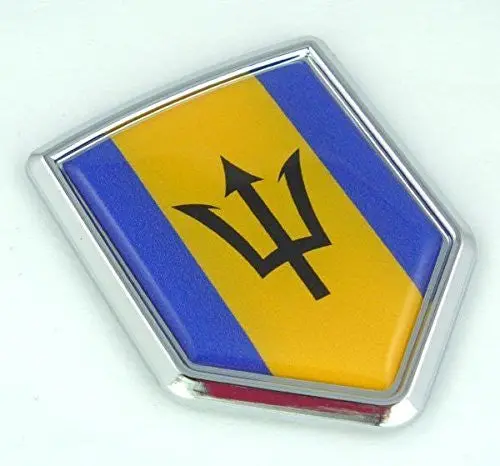 Barbados Barbadian Flag Chrom Crest Emblem Chrome Car Decal Bumper Auto Sticker 1