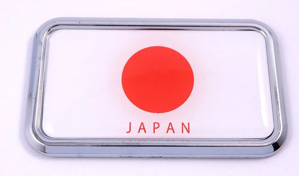 Japan Japanese Flag Rectanguglar Chrome Emblem 3D Car Decal Sticker 3" X 1.75" 1