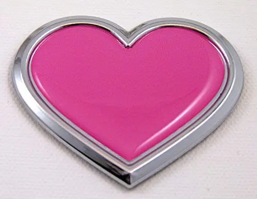 Car Chrome Decals Cbhtr-Pink Chrome With Pink Heart Chrome Emblem Car Decal 3D Sticker Badge Bumper Love Pink 1