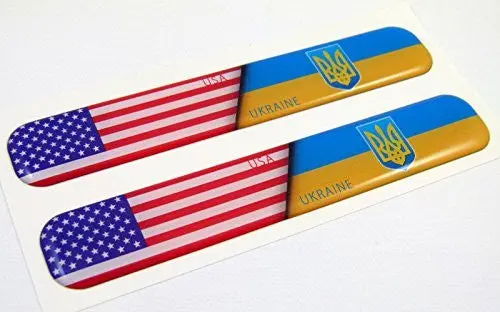 Usa Ukraine Flag Domed Decal Emblem Resin Car Stickers 5"X 0.82" 2Pc. 1