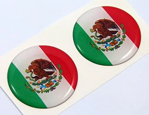 Mexico Mexican Flag Round Domed Decal 2 Emblem Car Bike Stickers 1.45" Pair 1