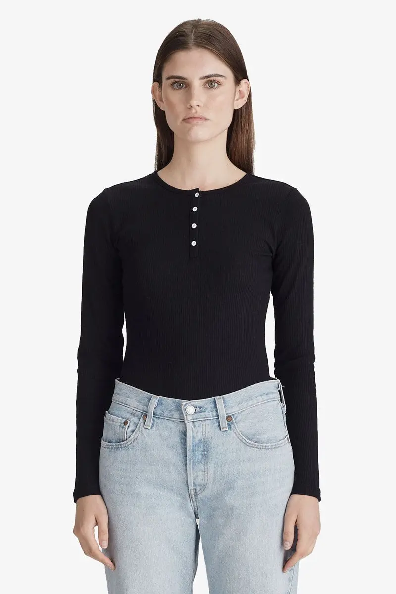 Commoners - Base Ribbed L/S Henley - Black 1