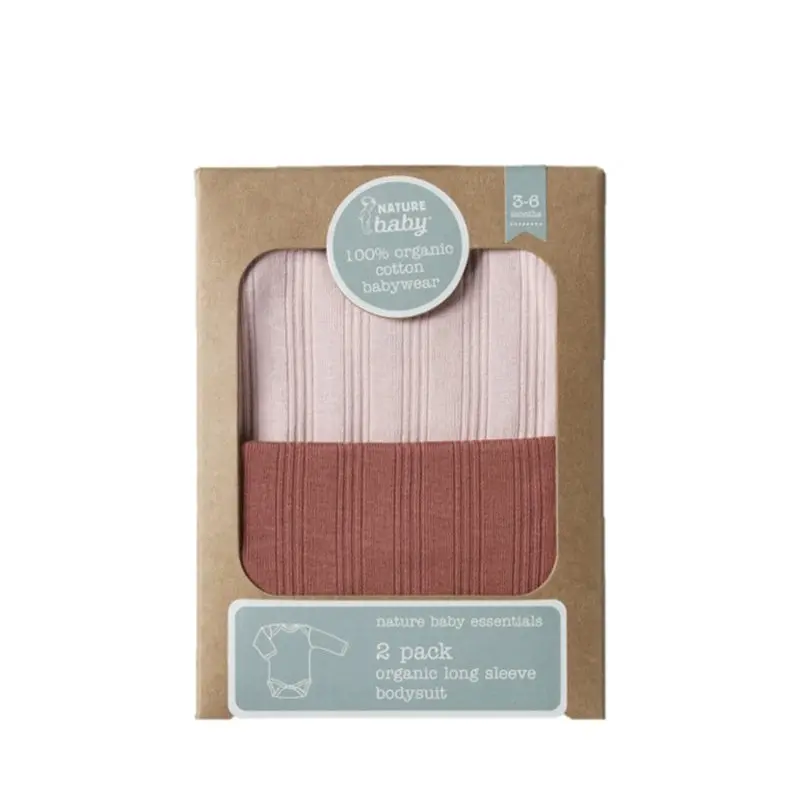Nature Baby - 2 Pack Derby Long Sleeve Bodysuit - Rose Bud/Terracotta 1