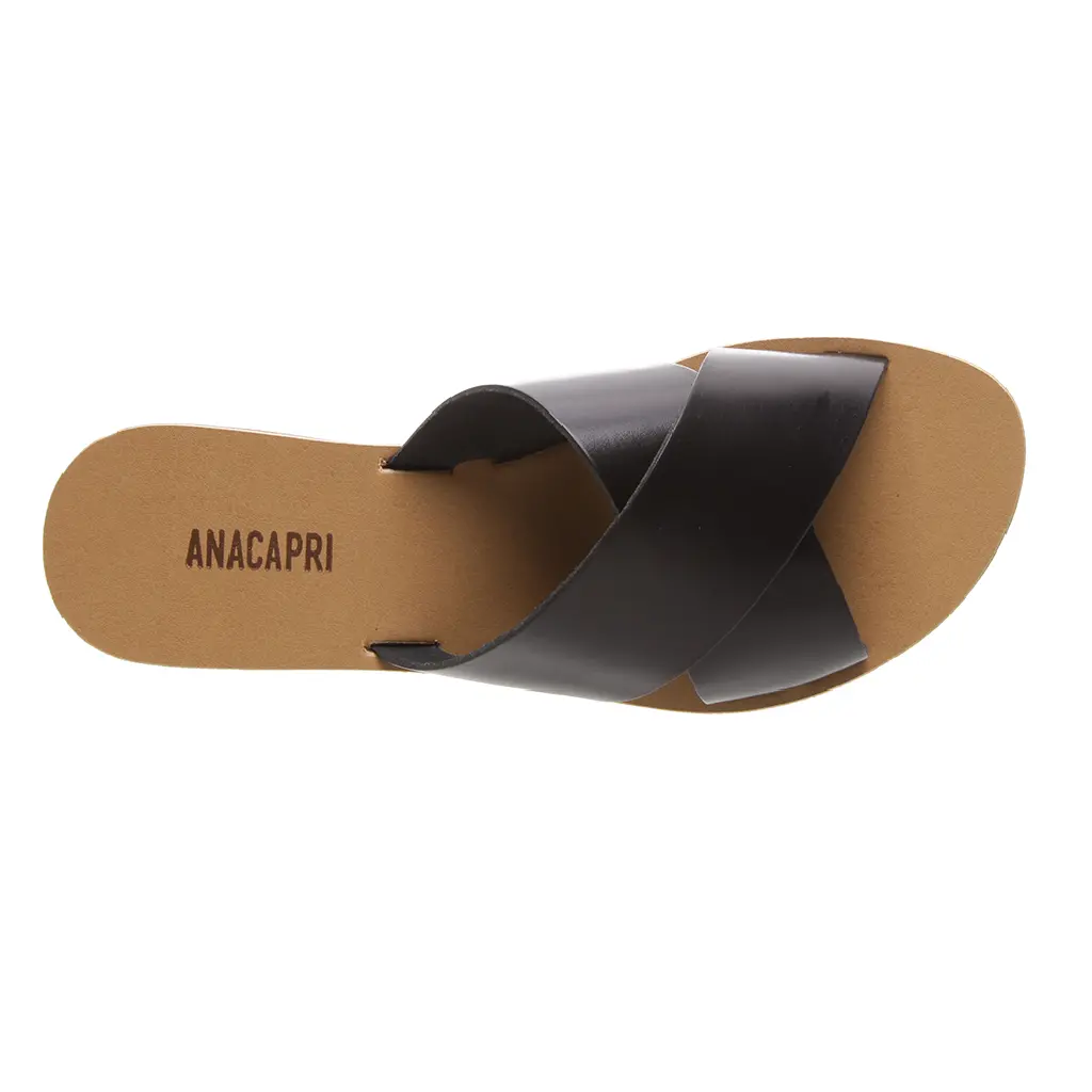Anacapri - Leather Cross Slides - Black 1