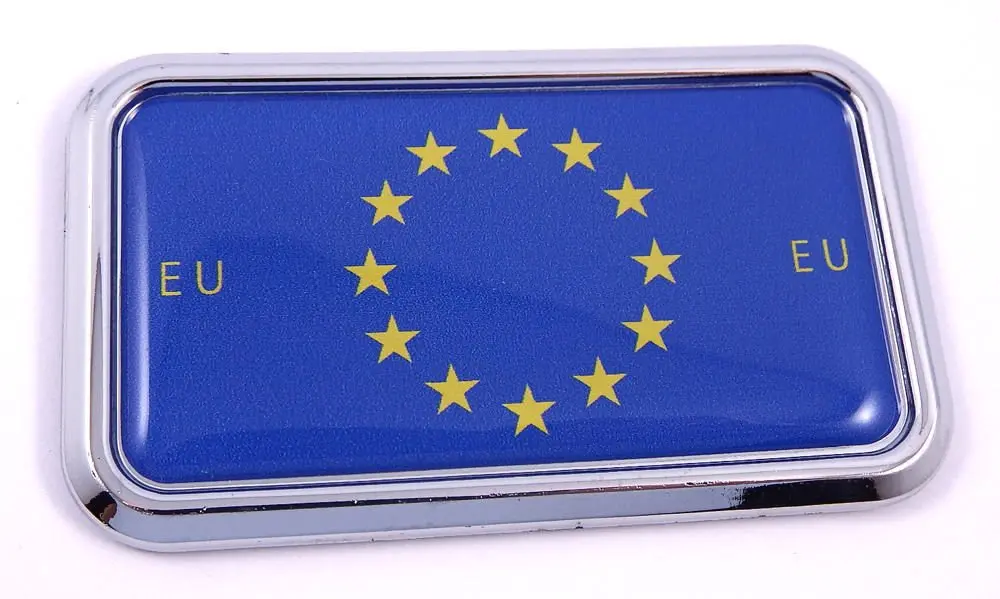 Eu European Union Flag Rectanguglar Chrome Emblem Car Decal Sticker 3" X 1.75" 1