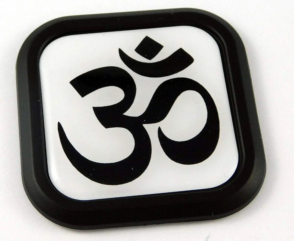 Aum Om Yoga Symbol Square Black Rim Emblem Car 3D Decal Badge Bumper 2" 1