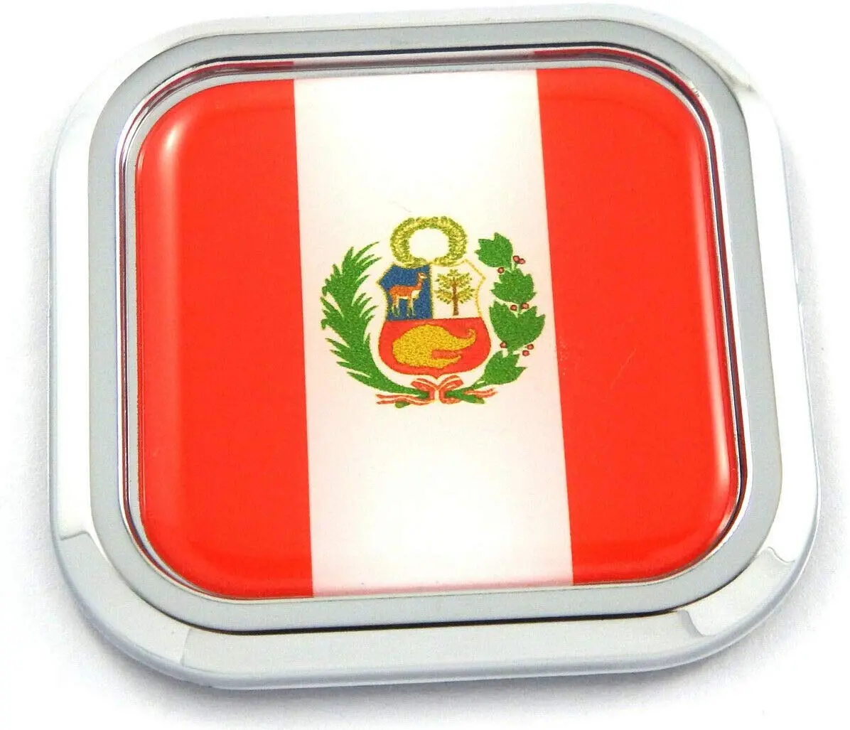 Peru Flag Square Chrome Rim Emblem Car 3D Decal Badge Hood Bumper Sticker 2" 1