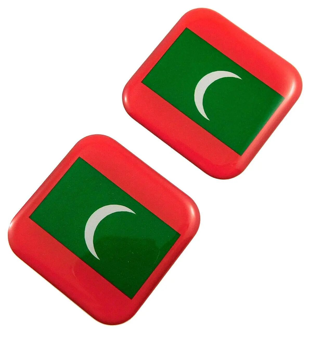 Maldives Flag Square Domed Decal Car Bike Gel Stickers 1.5" 2Pc 1